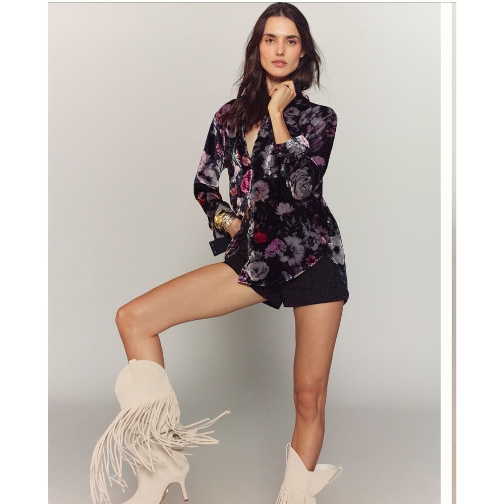 Anthropologie Pilcro Hadley Relaxed Buttondown Floral Velvet Blouse